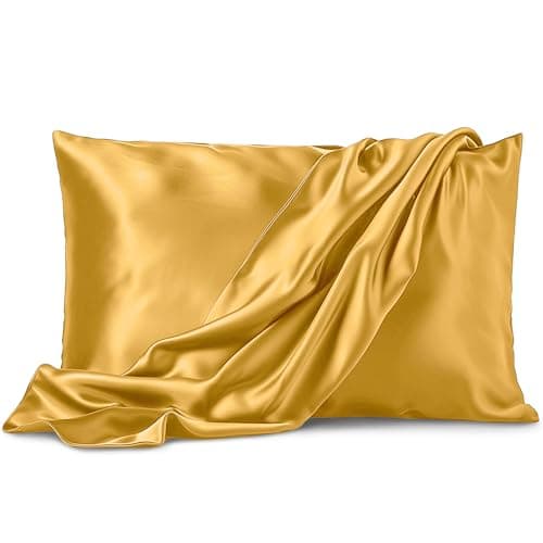 Pure Bedding Satin Pillowcase 2 Pack - Queen Size (20"x30", Gold) - Silky Pillow Cases for Hair and Skin - Satin Pillow Covers with Envelope Closure - Extra Soft Premium Microfiber