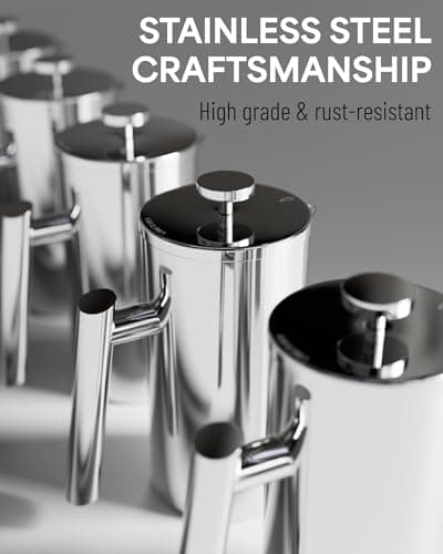 Veken French Press Coffee Tea Maker 34 Ounce 1 Liter, Double Wall Vacuum Insulated Stainless Steel Coffee Press with 4 Filter Screens, Rust-Free, Silver 8