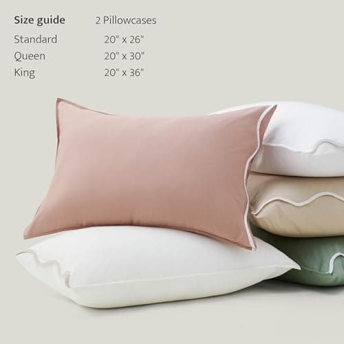 Double Stitch Cotton Tencel Pillow Cases Scalloped - Queen Size Pillow Cover Set of 2, Eucalyptus Lyocell Cooling Pillowcases for Hot Sleepers, Envelope Closure, Soft & Cozy, Bright White, 20" x 30" 5