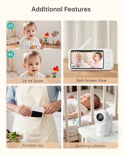 Jartoo 2K 5.5" Video Baby Monitor with Camera and Audio,AI Cry Detect 1860ft Long Range Baby Monitor No WiFi Baby Camera Wireless,Clear Night Vision,ANC, 2-Way Talk,White Noise,6000mAh [2025 New] 6