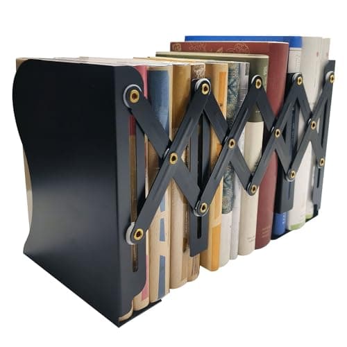 Yuetshuni Metal Bookends, Book Ends for Heavy Books, Adjustable Book Holder for Shelves, Book Stopper for Home/School/Office, Extends up to 19 inches, Black