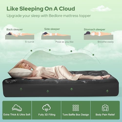 BEDLORE King Mattress Topper Viscose Derived from Bamboo, Thick Pillow Top Mattress Pad with Stretchable Pockets for 6"-18" Mattress, Soft Breathable Mattress Topper for Back Pain Relief(Dark Gray) 4