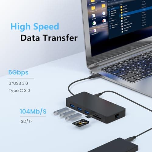 Laptop Docking Station Dual 4K HDTV Monitor, Fophmo USB C to 2 HDTV Splitter Extended Display, 1000Mbps LAN, USB A&C 3.0 Ports(10Gbps), SD/TF Card, 100W PD Charging, MacOS Only Mirrors Same Screen 6