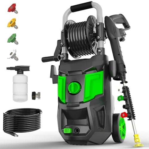 Electric Pressure Washer - 5000PSI Max, 3.6 GPM, 20FT Hose, 35FT Power Cord, 4 Nozzles, Foam Cannon High Power Washers for Car, Patio, Driveway, Garden, Outdoor Surface Cleaning, Green