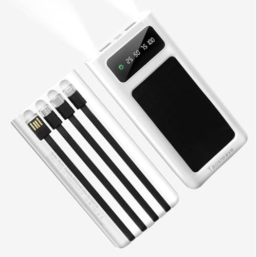 Taoxiwave Power-Bank - 20000mAh Portable Charger,Solar Power Bank,Camping External Backup Battery Pack,Fast Solar Panel Charger with Dual Flashlight and 4 USB Cables (White)