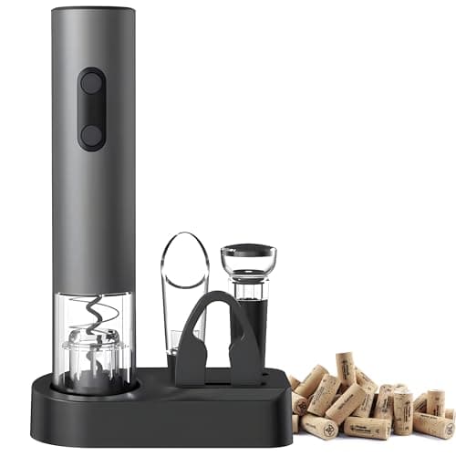 BLIVORRA-Electric Wine Opener Set – 5-in-1 Battery Operated Corkscrew with Foil Cutter, Wine Pourer, Stopper & Storage Stand – Great Gift for Wine Lovers (Matte Black)