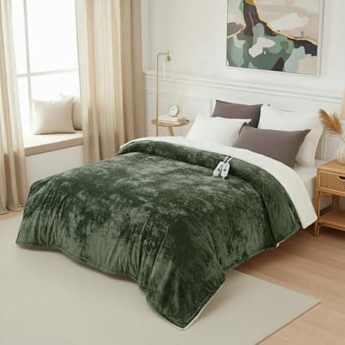 GarveeHome Heated Blanket Queen Size Electric Blanket with Dual Control, Velvet Soft Fast Heating Blankets Queen, 4 Heat Settings & 10H Auto Off, Machine Washable, ETL Certified, 84" x 90" Green