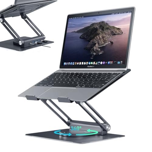 onang Laptop Stand with USB-C and USB-A, Adjustable Aluminum Laptop Riser for Desk with 360° Rotating Base, Foldable Ergonomic Computer Stand Compatible with 7"-17" Laptops, Space Grey