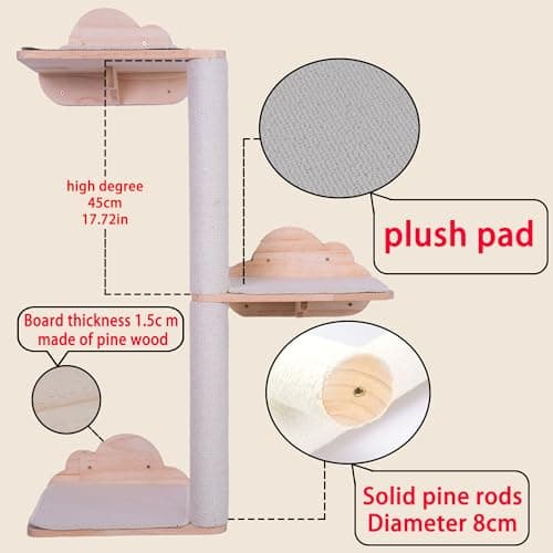 TQEW Cat Wall Furniture/Cat Wall Shelf 9 Piece Set with Sisal Scratching Posts, Bridge Ladders, Solid Wood 5