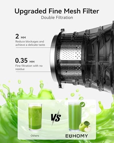 Cold Press Juicer Machines, EUHOMY 5.8" Wide Feed Chute, Slow Masticating Juicer for Whole Vegetables and Fruits, 99.6% High Juice Yield, Easy to clean, Juicer Machines with BPA Free 5