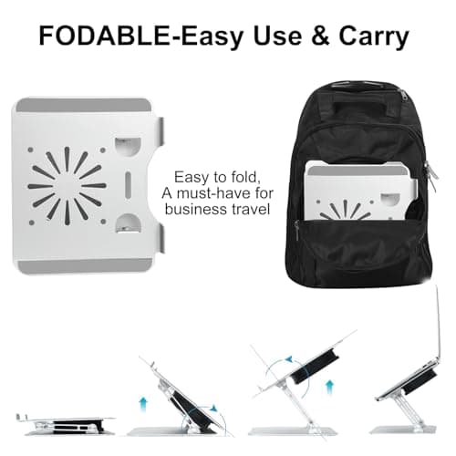 Adjustable Laptop Stand with Cooling Fan, Aluminium Alloy Multi-Angle Computer Holder for Desk, Portable Notebook Metal Mount Compatible with MacBook, Air, Pro, Dell, Alienware All Laptops 11"-17.3" 5
