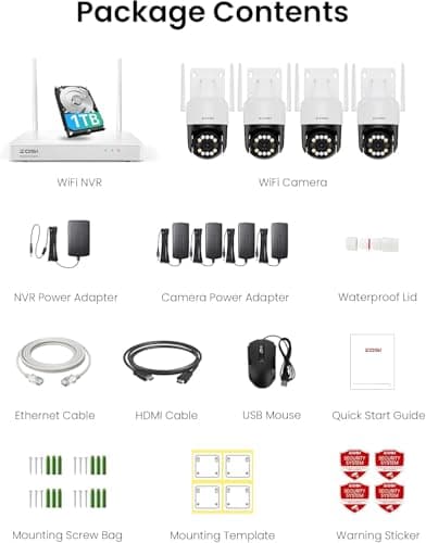 ZOSI 2K Wireless Security Camera System,4pcs 3MP Pan/Tilt Cameras Outdoor Indoor,Night Vision,Spotlight Siren,AI Human Detection,8CH 3MP WiFi Surveillance NVR with 1TB HDD for 24/7 Recording 9