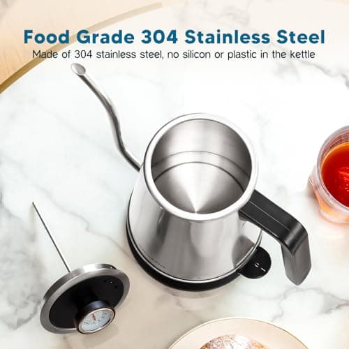 Nueve&Five Gooseneck Electric Kettle with Thermometer,Electric Tea Kettle 1L with Auto Shut-Off，1000W Hot Water Kettle of Stainless Steel,Pour Over Kettle for Coffee & Tea -Chrome 6