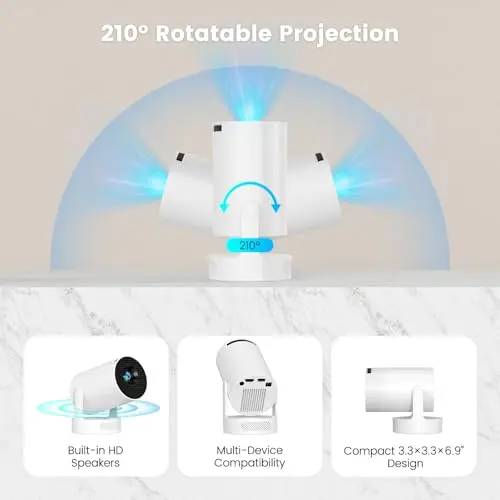 Mini Portable Projector with 4K Support, Bluetooth 5.4 WIFI6, 5watt Sound Base Speaker, 160 ANSI, Android 11, 210° Rotation , Auto Keystone Correction Video Projector HY300 ULTRA 6
