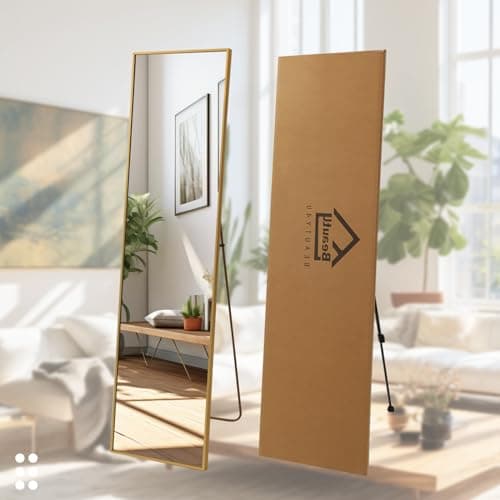 Beauty4U 59" x 16" Tall Full Length Mirror with Stand, Gold Wall Mounting Full Body Mirror, Metal Frame Full-Length Tempered Mirror for Living Room, Bedroom 7