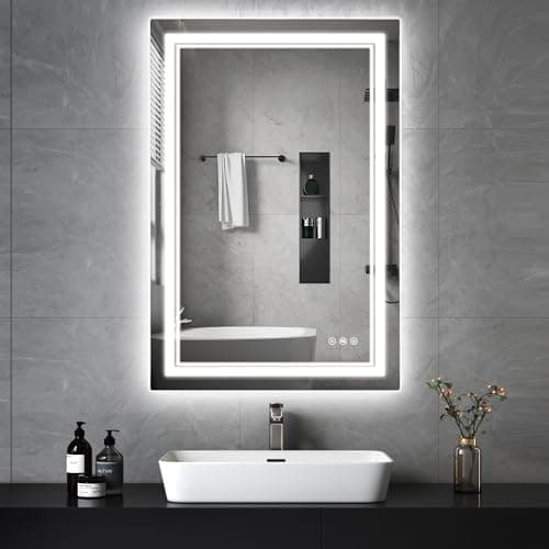 ENJOYBASICS 36"x24" LED Bathroom Mirror with Front and Backlit, Vanity Mirror with Stepless Dimmable Double Lights, Large Wall Mirror, Anti-Fog, Memory, Colors Adjustable (Horizontal/Vertical)
