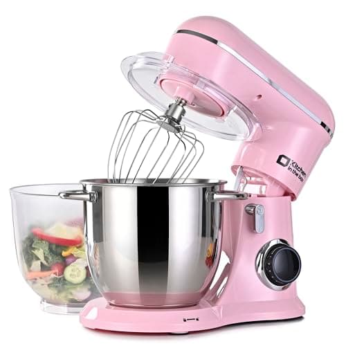 Kitchen in the box Small Stand Mixer, Two bowls Electric Kitchen Mixer (Pink, 5QT)