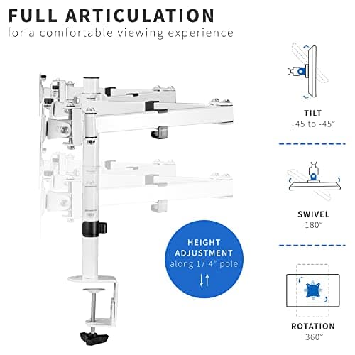 VIVO Triple Monitor Adjustable Desk Mount, Articulating Tri Stand, Holds 3 Screens up to 24 inches, White, STAND-V003YW 5