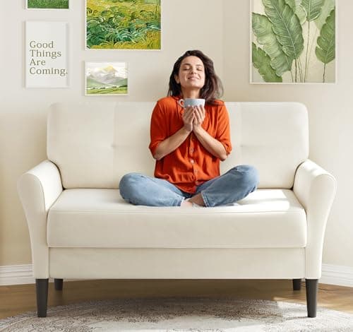 Kidirect Small Sofa Couch, 48" Loveseat Sofa, Soft Velvet Love Seat Couches, Small Couch for Bedroom with 21" Deep Seat, Comfy Couches for Living Room, Tool-Free Setup Sofas for Living Room, Cream 9