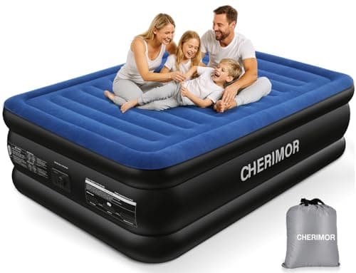 CHERIMOR Queen Air Mattress with Built in Pump, 18" Raised Comfort, Multi-Layer Leakproof, Heavy-Duty Support Blow Up Mattress, 800lbs High Capacity, 3 Min Inflation for Home Camping Guests