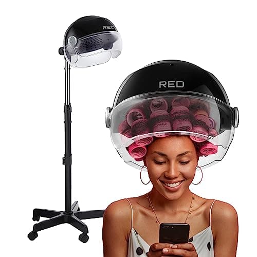 RED by Kiss 3000 Ceramic Stand Hood Dryer with Digital Timer, Adjustable Height, 360° Wheels, 3 Temp Settings, Quick Drying, Comfortable Hood, Ideal for Home & Salon Use