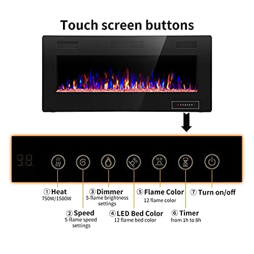 ZAFRO Electric Fireplace 30'' with Remote Control, Recessed Wall Mounted Electric Fireplace with Adjustable 12-Color Flame Brightness & Speed 5
