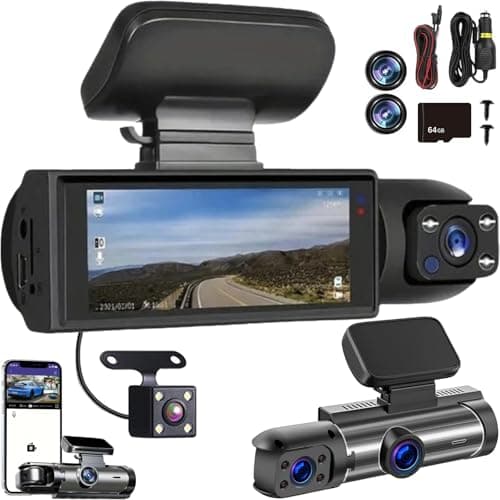 2026 Upgrade Car Dash Cam, 1080P Car Camera - Front and Rear Dash Camera with 64GB Card, Built-in Wi-Fi, 24-Hour Night Vision and HDR, Loop Recording, Motion Detection (Front & Rear)