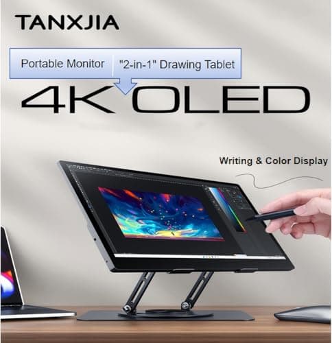TANXJIA 15.6" Portable Monitor 4K OLED Touchscreen, 100% Adobe RGB 10-Bit Color, USB-C External Display for Laptop, PC, Mac, Phone, Gaming, with Smart Cover & Stand 2