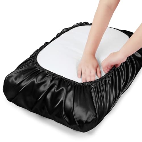 SiinvdaBZX Black Satin Pillowcase Standard/Queen Size Set of 2, Silky Travel Elastic Band Satin Pillow Case for Hair and Skin, Soft Portable & Fit for Various Pillow 6