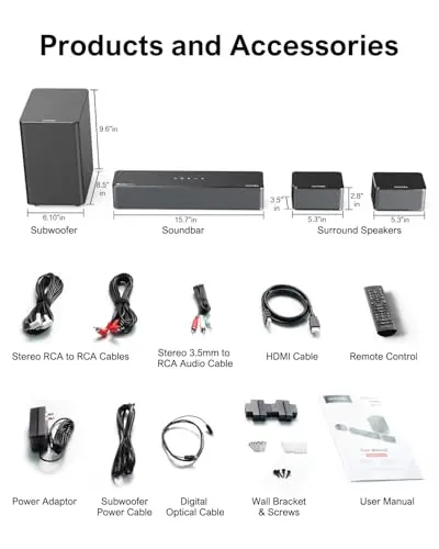 ULTIMEA 5.1 Sound Bar with Dolby Atmos, 410W Peak Power, Surround Sound System for Smart TV, APP Control, Surround and Bass Adjustable, Home Theater with Subwoofer, Poseidon D60 (2025 New Model) 9