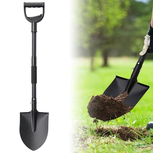 Lcokeiy 31-Inch Metal Garden Digging Shovel, Black, Ergonomic D-Grip Handle, Ideal for Gardening, Camping, Beach, Snow Removal
