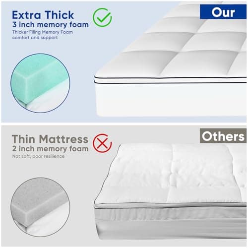 Dual Layer 4 Inch Memory Foam Mattress Topper King Size 3 Inch Gel Memory Foam Plus 1 Inch Cooling Pillow Top Cover for Higher Support Relief Back Pain Soft and Breathable with 8-21 Inch Deep Pocket 6