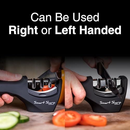 Lantana Knife Sharpener 'Smart Sharp' - Professional 3 Stage Manual Sharpener for Sharpening Kitchen Knives - Ceramic Stone, Tungsten Carbide Plates, Diamond rods. Ergonomic Design, Black/Chrome 6