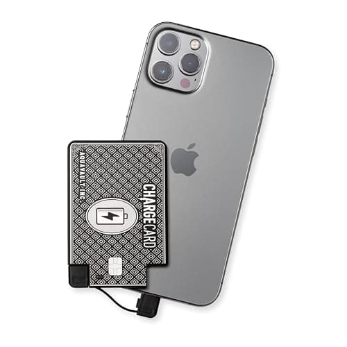 AquaVault ChargeCard – Ultra Slim Emergency Power Bank (2300mAh) – Fits in Wallet – USB-C & Micro-USB – Durable Steel Body – Flight-Safe for iPhone 12-17 & Android - Black