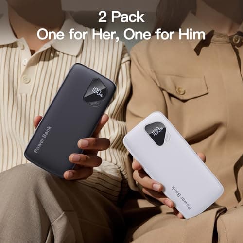 2026 2-Pack 12800mAh Portable Charger with Built in Cables, Travel Essential Battery Pack, 4 Outputs 2 Inputs Slim Power Bank with Cord Wires for iPhone 17/16/15/14, Samsung Galaxy S23/22, Pixel etc 6