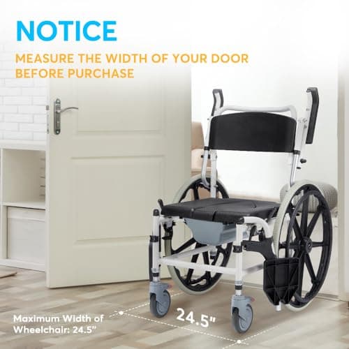 OasisSpace Shower Wheelchair with Commode 400LB, Commode Chair, Manual Wheelchair Self-Propelled with Swing-Away Footrest and Flip-Back Arm, Transport Commode Potty Chair (FSA or HSA Eligible) 6