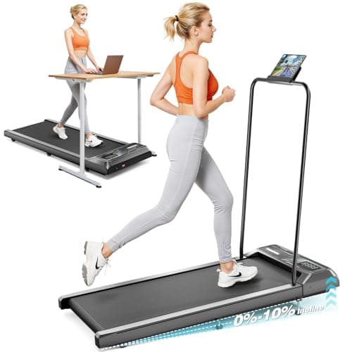 Canisflax Walking Pad Treadmill with 10% Incline, 450LBS Capacity Under Desk Treadmill LED Display, 4 in 1 Portable Small Treadmills with Handle Bar for Home Office Black