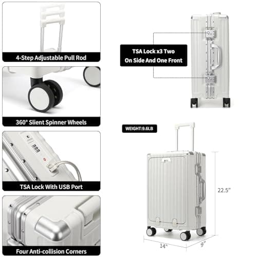 Traveler Mars Hard Carry On Suitcase with Front Pocket,Airline Approved Zipperless Luggage with USB Port and Cup Holder,TSA Lock (White, Carry-On 20-Inch) 8