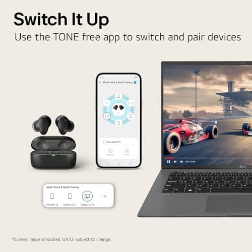 LG Tone Free T80 Dolby Atmos True Wireless Earbuds with Adaptive Noise Cancelling, IPX4 Water Resistant, Up to 36 Hours of Battery Life, Black 10