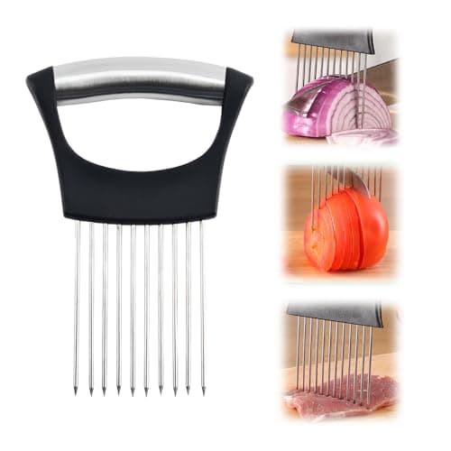 hoehew Stainless Steel Onion Holder for Slicing, 2026 Upgraded Onion Cutter Vegetable Chopper Tomato Slicer KItchen Utensils for Potato Avocados Eggs Lemon Fruit Meat Home Kitchen Tools