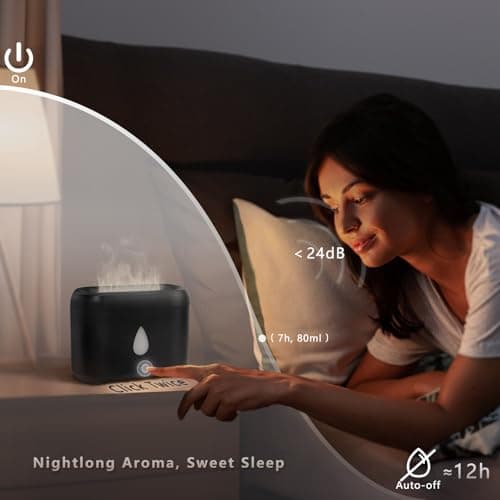 Flame Diffuser for Essential Oils, 200ml Ultrasonic Aroma Diffusers with Cool Mist, Aromatherapy Diffuser with Auto-Off Protection, Small Humidifier for Home,Office,Bedroom,Gift (Black) 5