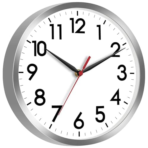 AKCISOT Wall Clock, Modern Small Wall Clocks Battery Operated 8 Inch, Silent Non-Ticking Analog Classic for Office, Home, Bathroom, Kitchen, Bedroom, School(Silver) 8