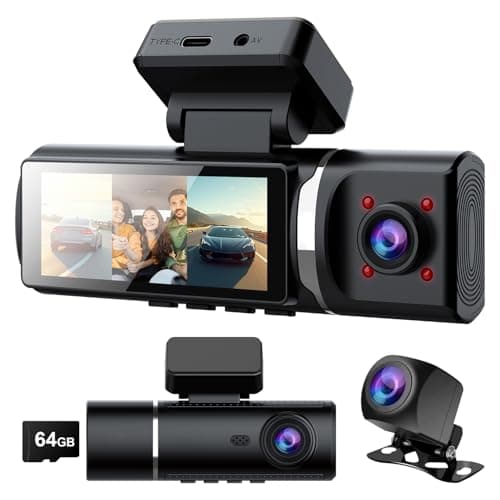 feifeaouy 3 Channel 4K Dash Cam Front and Rear and Inside – WiFi 3.2” IPS Dash Camera with Night Vision, Loop Recording, G-Sensor, Parking Mode, Cabin IR, and Free 64GB Card