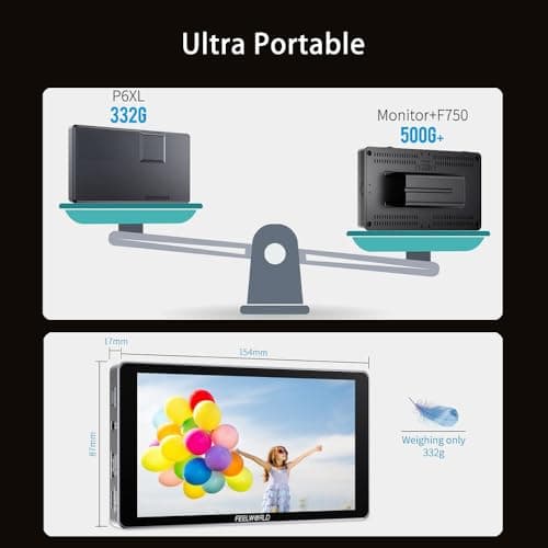 FEELWORLD P6XL 6 Inch Camera Monitor, 1200nit IPS Touch Screen 1920x1080 Built-in 3000mAh Battery Camera Field Monitor with Sunshade, Video Assist HDR Waveform Focus Peaking 3D LUT 4K HDMI 6