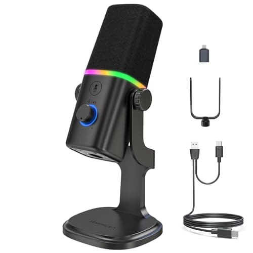 Haomuren XLR/USB Dynamic Microphone for Gaming Podcast,Mic for iPhone Phone PC Computer Gaming Streaming Microphone with RGB Light,Mute Button,Mic Gain,Headphones Jack,Desktop Stand,Singing YouTube