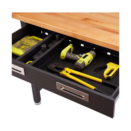 Seville Classics UltraHD Heavy Duty Commercial Lighted Workcenter w/Pegboard, 500 lbs. Weight Capacity for Garage, Warehouse, Workshop, Solid Wood Top, Graphite, 48" W x 24" D x 65.5" H 9