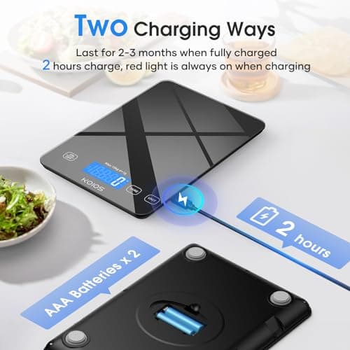 KOIOS Food Scale, 33lb/15kg Digital Kitchen Scale Weight in Grams and Ounces for Cooking Baking, 1g/0.1oz Precise Graduation, Batteries and Type-C Charging, Tare Function, LCD Display, Black 5