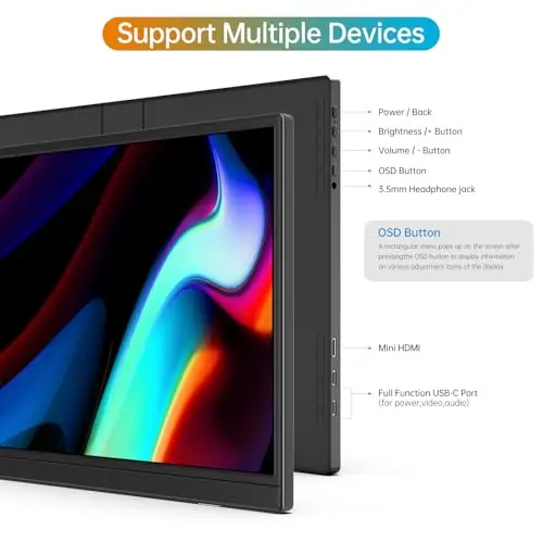 YPI Portable Monitor 16.0inch FHD 1920 * 1200P USB C HDMI Ultra-Slim IPS Travel Display & Speakers, HDR Plug&Play, External Monitor for Laptop PC, Phone,Mac 5