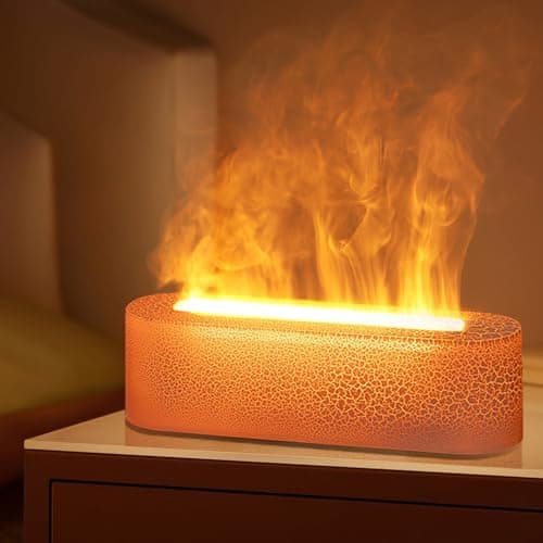7-Color Volcano Flame Diffuser Fire Diffuser Humidifier Aromatherapy Essential Oil Diffuser Waterless-Off with Timing Function Perfect for SPA & Sleep