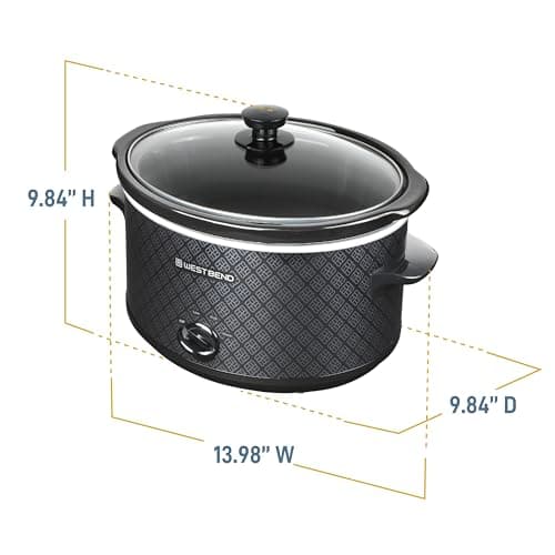 West Bend Slow Cooker 4-Quart Manual Crockery Style with Dishwasher Safe Oval Ceramic Crockpot and Glass Lid Two Temperature Settings Plus Keep Warm, 210-Watts, Black 6